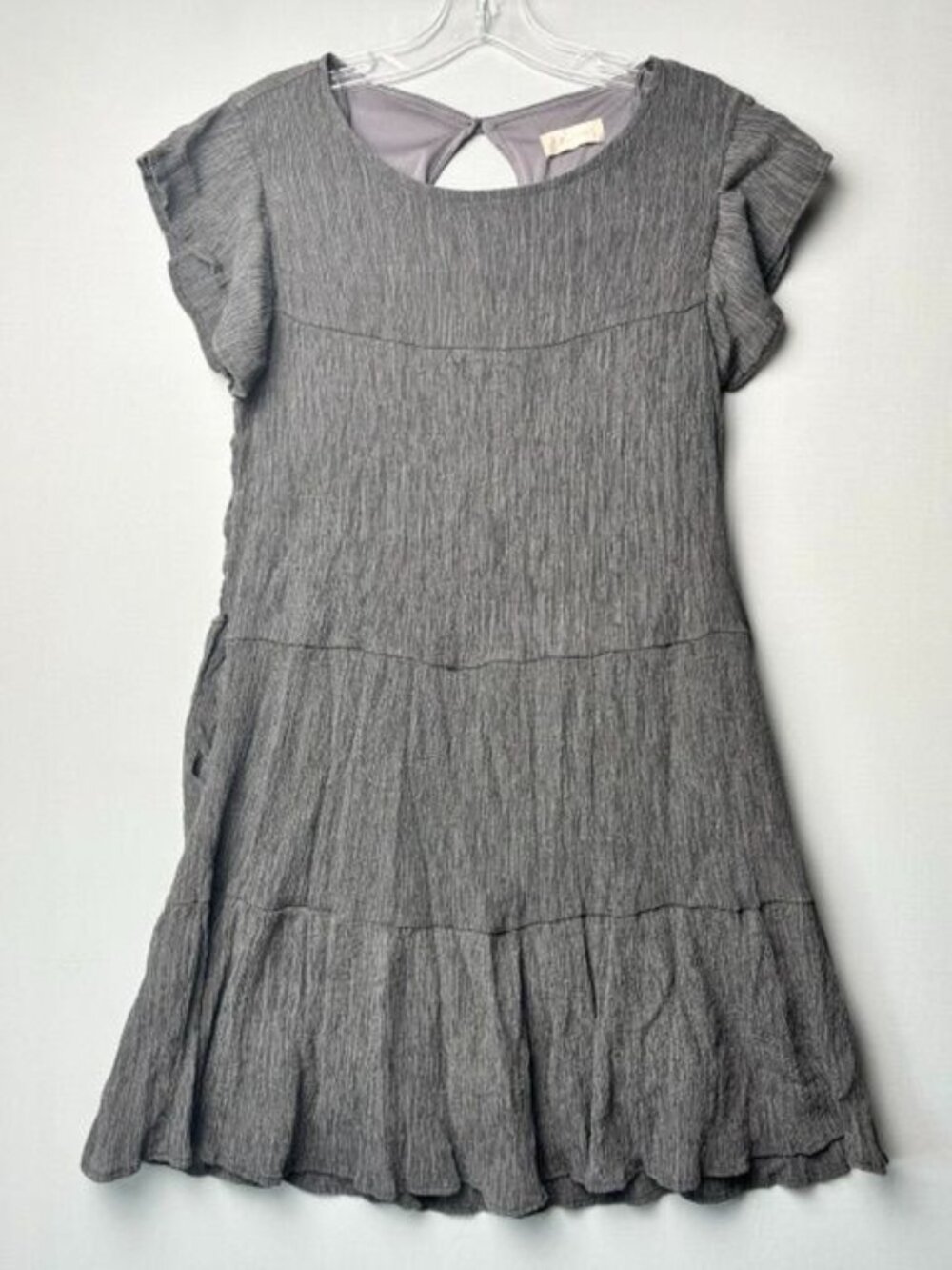 Altar'd State Women's Gray Tiered Ruffle Flutter Sleeve Boho Cottagecore Dress L